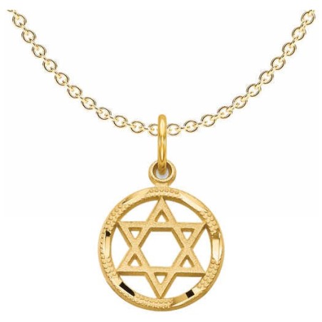 Pendentif cercle étoile de David en or jaune massif 14 carats | Bijoux | Judaïca