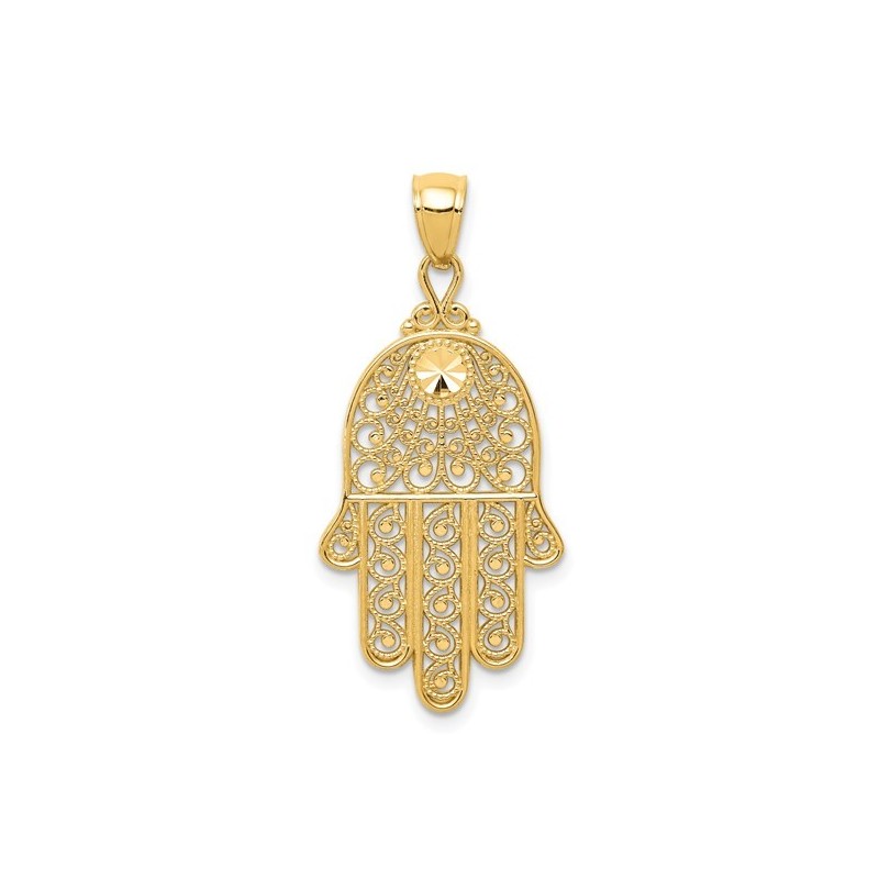 Hamsa P en filigrane en or jaune massif 14 carats taille diamant | Bijoux | Judaïca