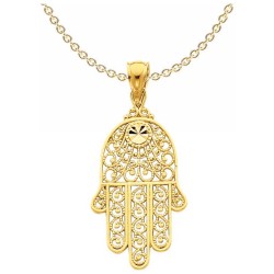 14k Solid Yellow Gold Diamond-Cut Filigree Hamsa P | Jewelry | Judaica