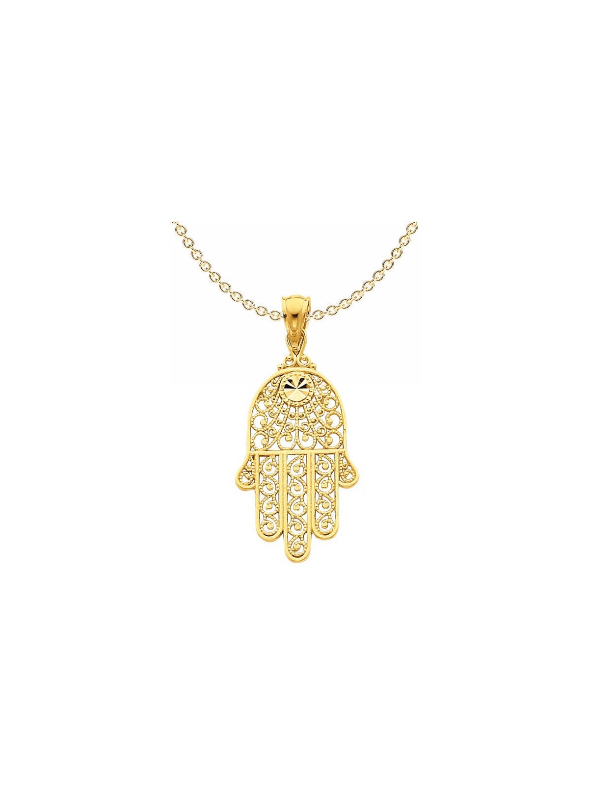 Hamsa P en filigrane en or jaune massif 14 carats taille diamant | Bijoux | Judaïca