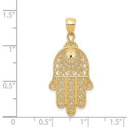 14k Solid Yellow Gold Diamond-Cut Filigree Hamsa P | Jewelry | Judaica