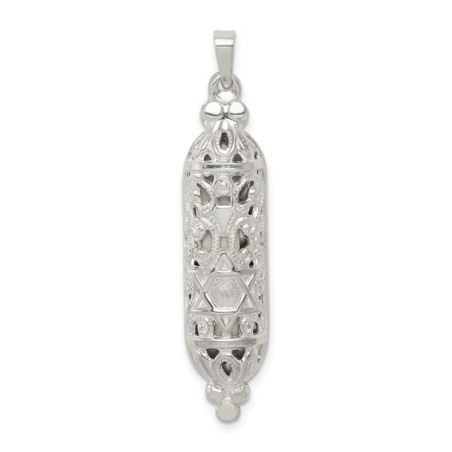 Sterling Silver Fancy Mezuzah Pendant | Jewelry | Judaica