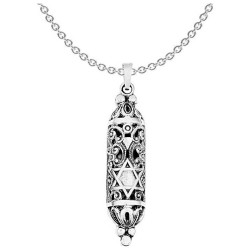 Sterling Silver Fancy Mezuzah Pendant | Jewelry | Judaica