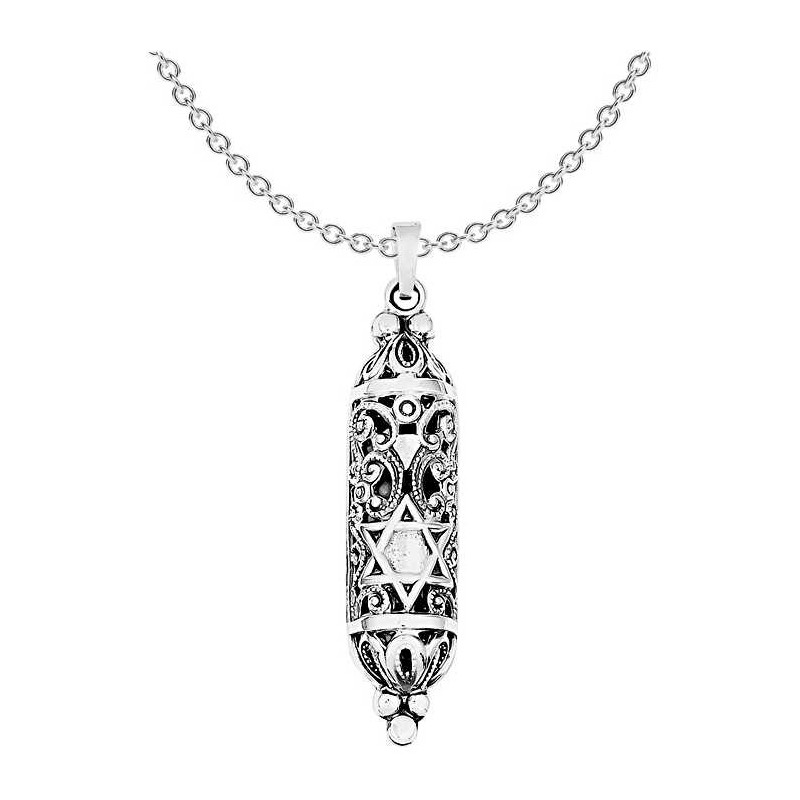 Sterling Silver Fancy Mezuzah Pendant | Jewelry | Judaica