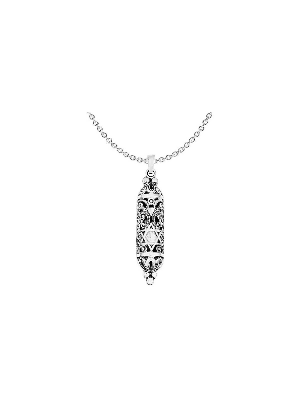 Sterling Silver Fancy Mezuzah Pendant | Jewelry | Judaica