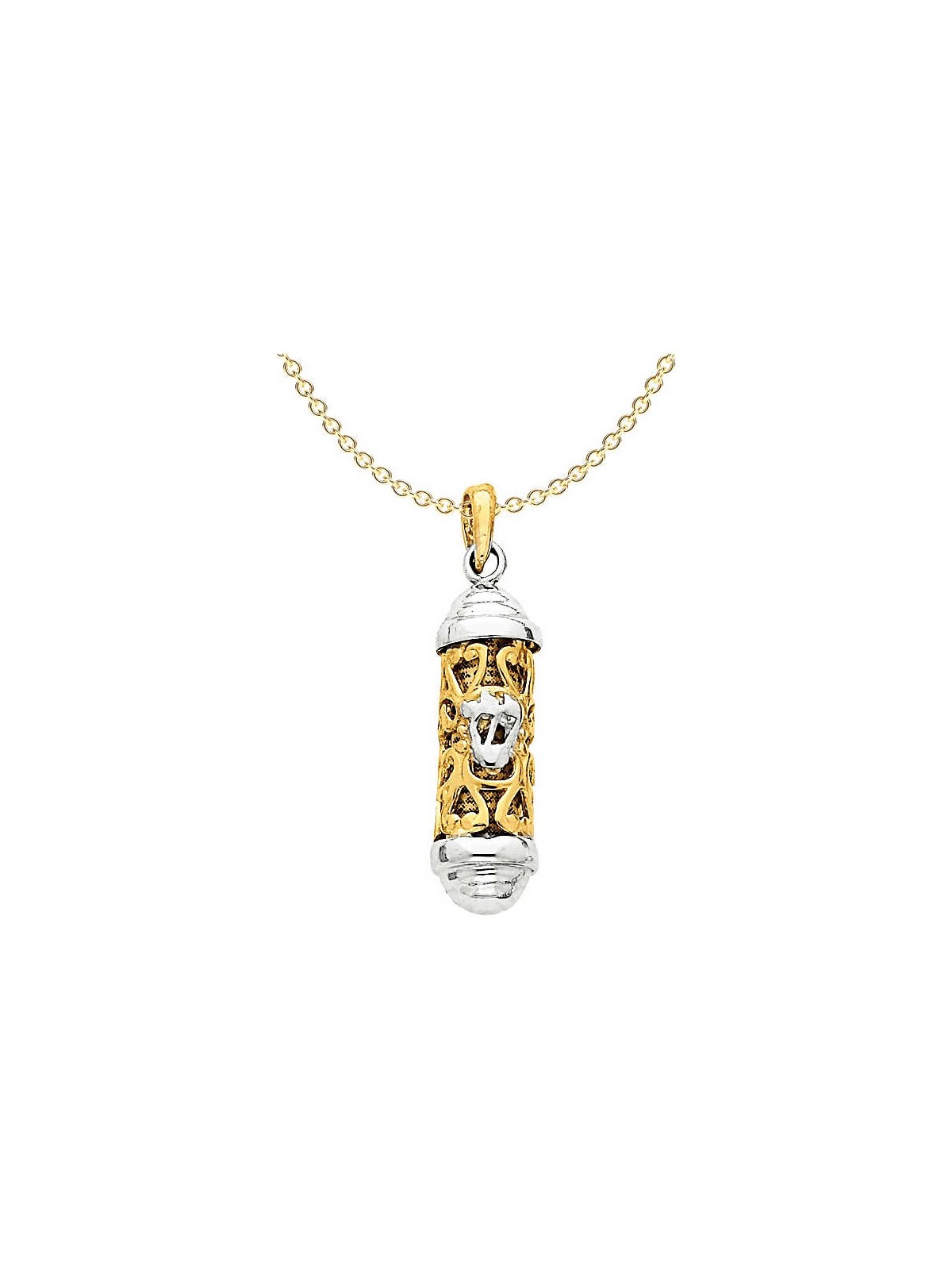 Pendentif Mezuzah décoratif en or bicolore 14 carats | Bijoux | Judaïca
