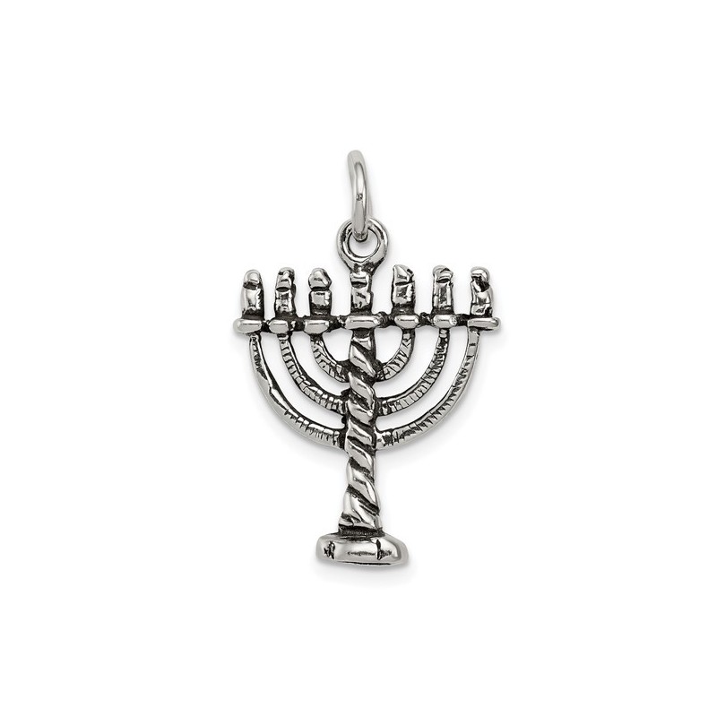 Sterling Silver Ornate Menorah Pendant | Jewelry | Judaica