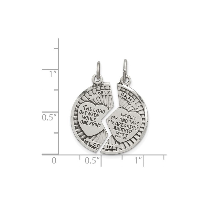 Pendentif de pièce de monnaie Mizpah antique en argent sterling 2 pièces | Bijoux | Judaïca