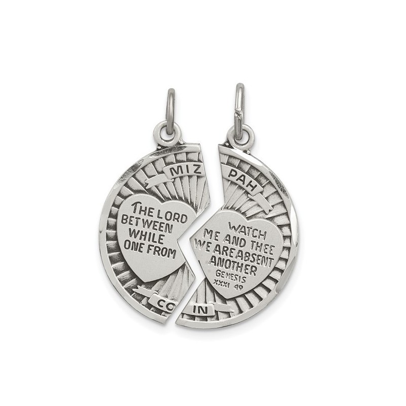 Pendentif de pièce de monnaie Mizpah antique en argent sterling 2 pièces | Bijoux | Judaïca