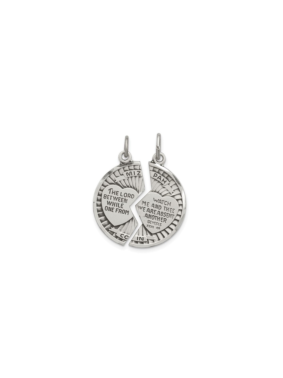 Pendentif de pièce de monnaie Mizpah antique en argent sterling 2 pièces | Bijoux | Judaïca