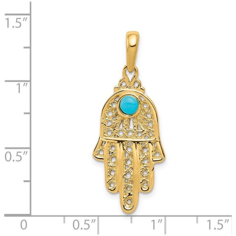 14k Yellow Gold Turquoise Filigree Hamsa Pendant | Jewelry | Judaica
