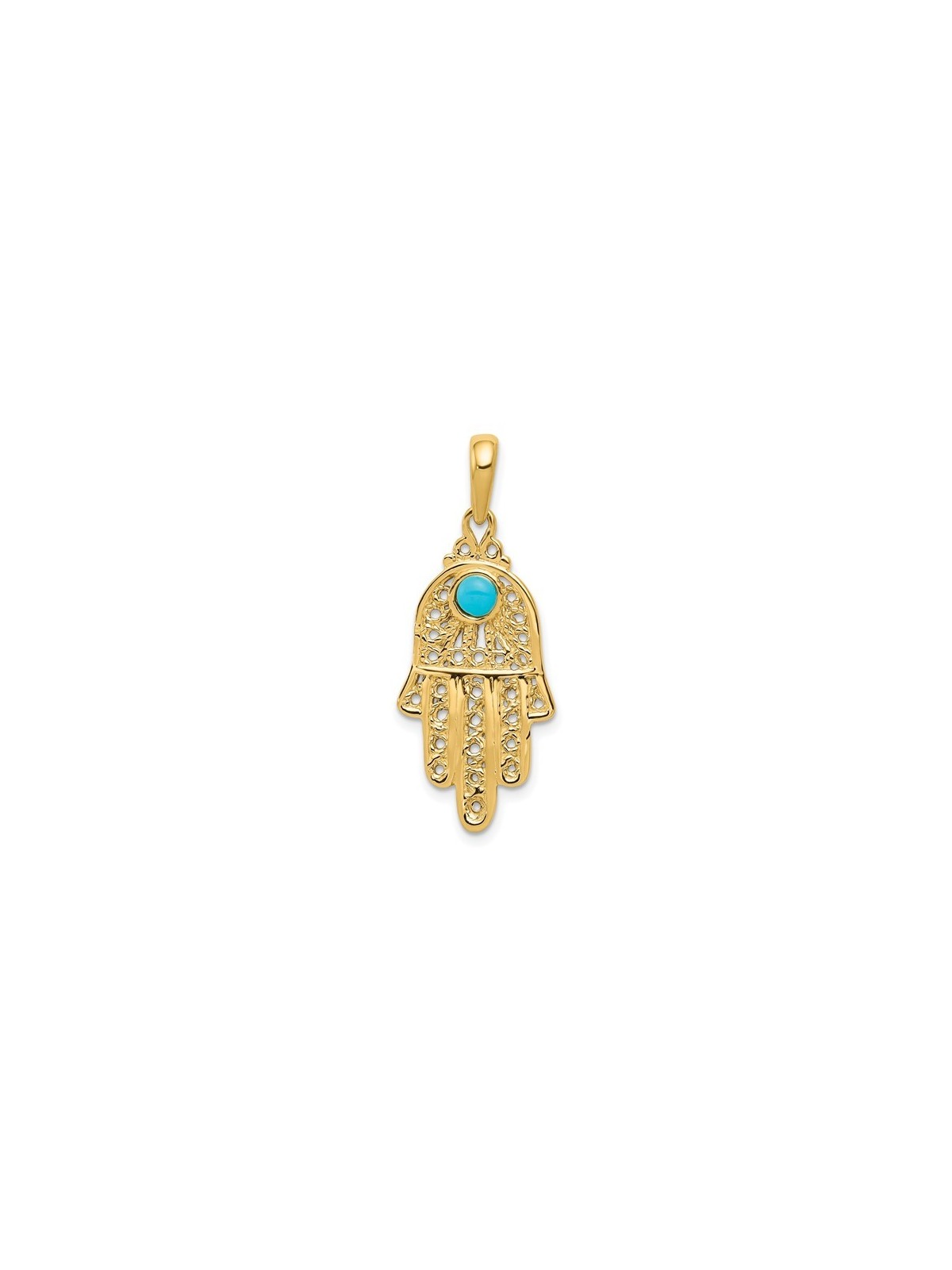 14k Yellow Gold Turquoise Filigree Hamsa Pendant | Jewelry | Judaica