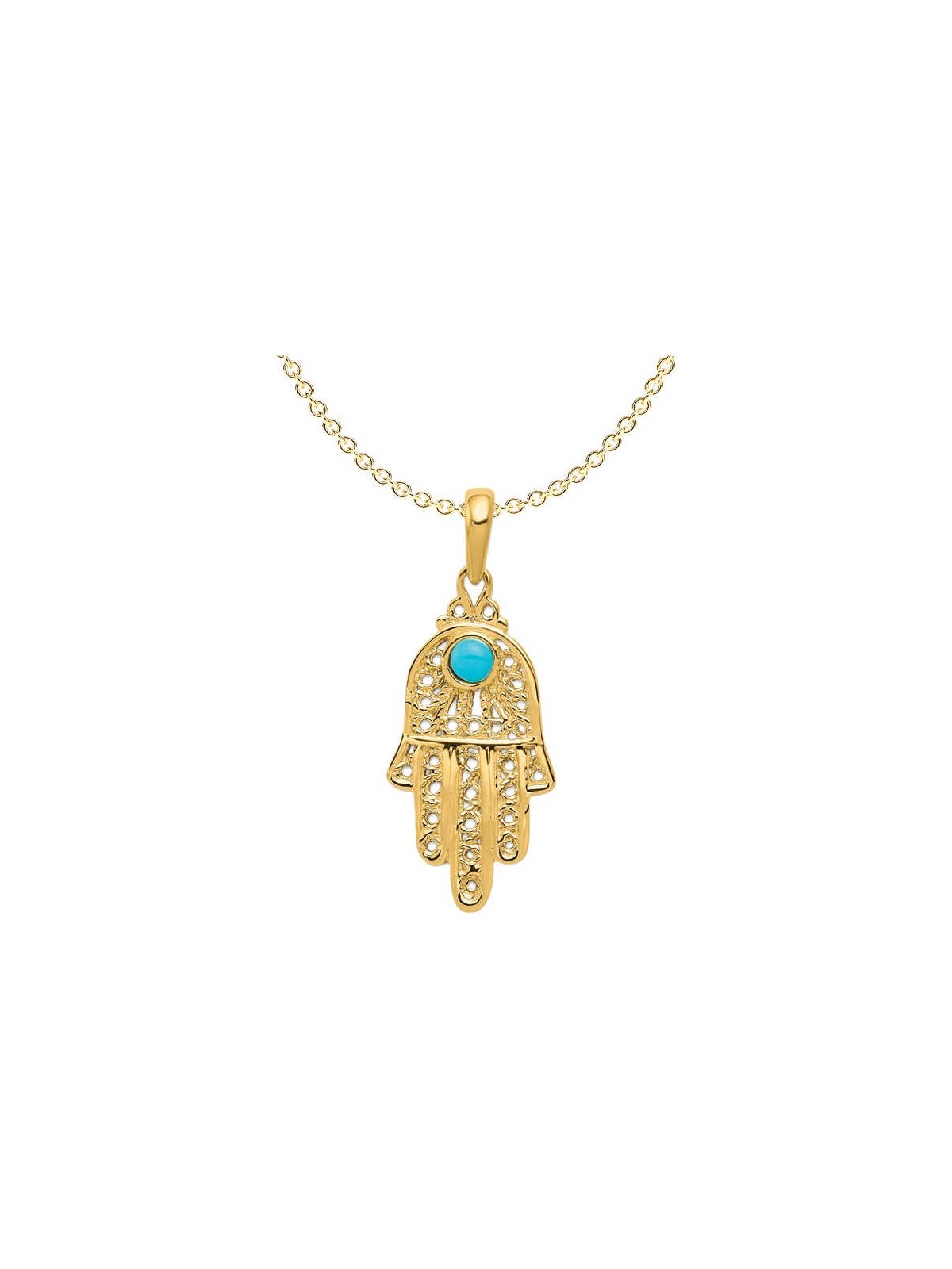 14k Yellow Gold Turquoise Filigree Hamsa Pendant | Jewelry | Judaica