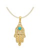 14k Yellow Gold Turquoise Filigree Hamsa Pendant | Jewelry | Judaica