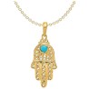 14k Yellow Gold Turquoise Filigree Hamsa Pendant | Jewelry | Judaica