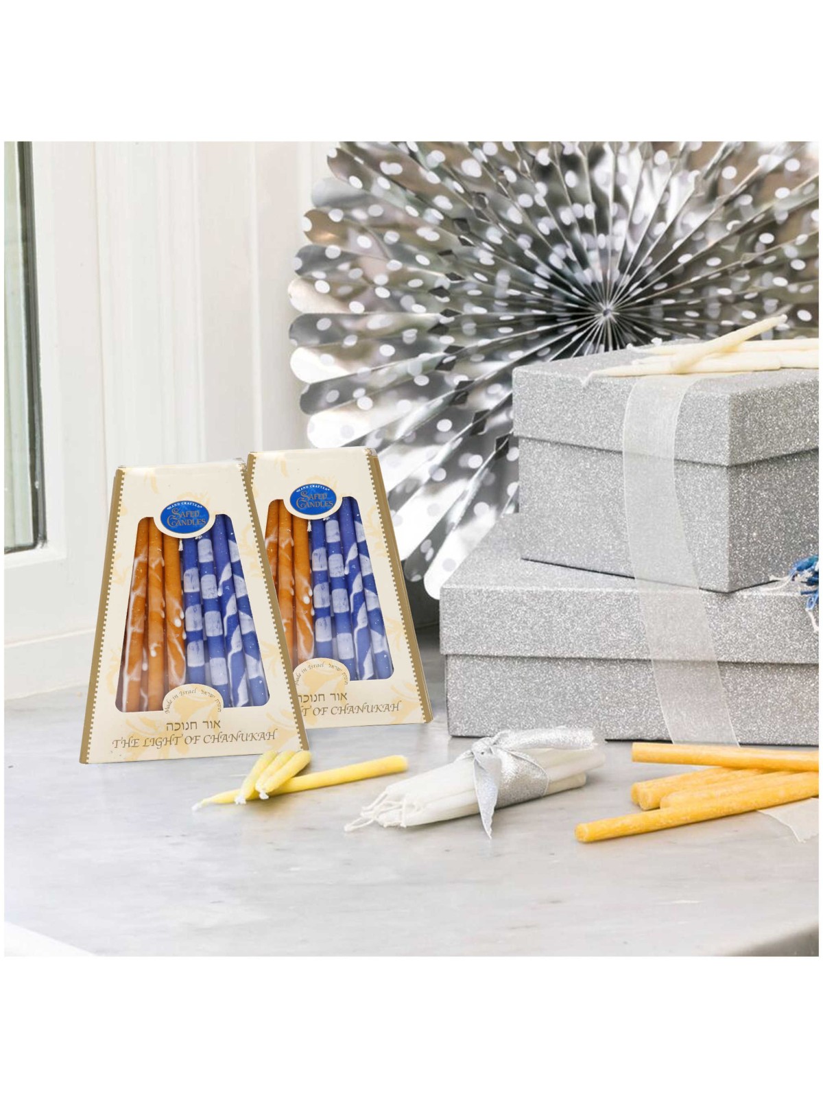Bougies de Hanoukka fabriquées à la main de qualité supérieure - Bleu/Orange | Hanoukka | judaïque