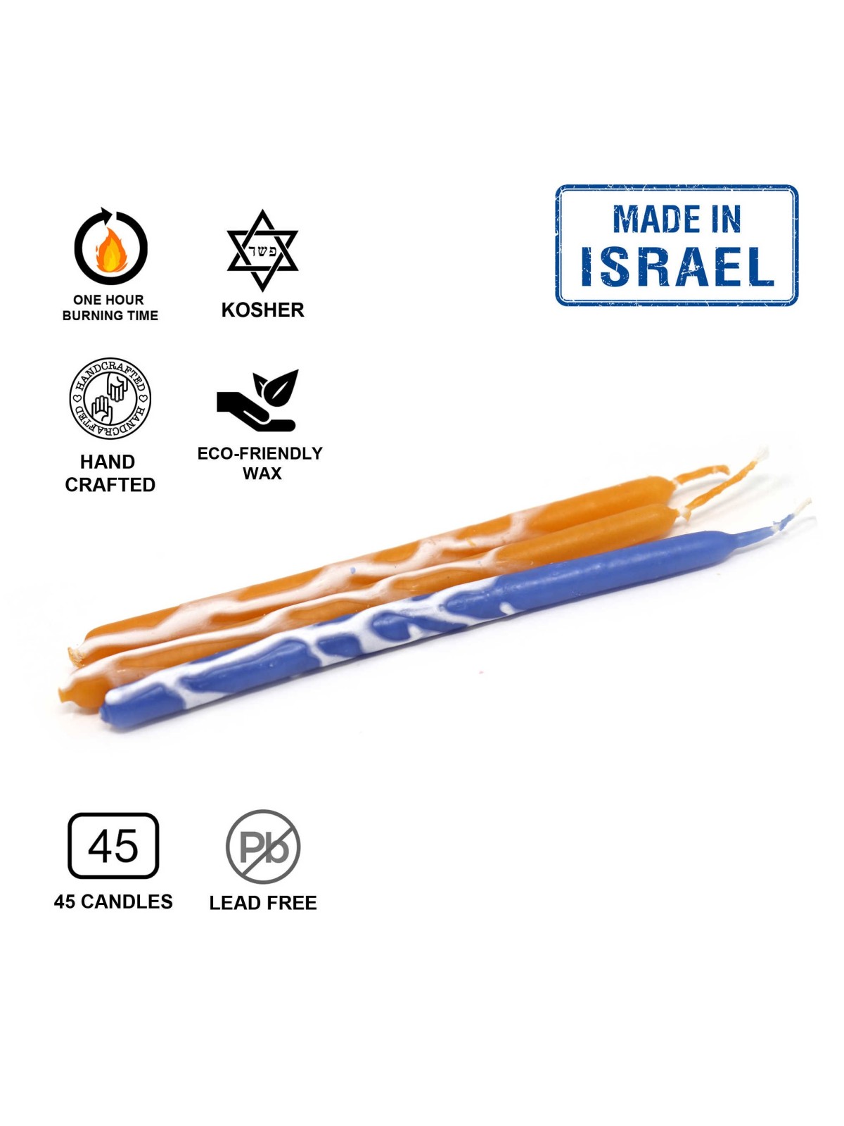 Bougies de Hanoukka fabriquées à la main de qualité supérieure - Bleu/Orange | Hanoukka | judaïque