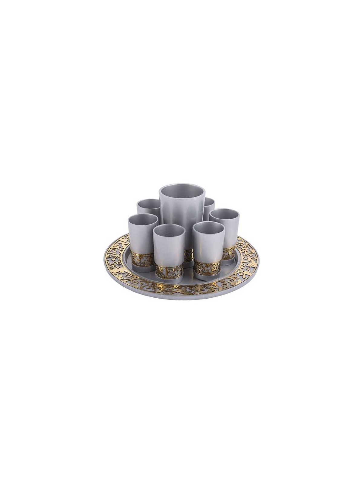 Kiddush à la grenade ronde découpée au laser en argent et en or | Coupes de Kiddouch | Ju
