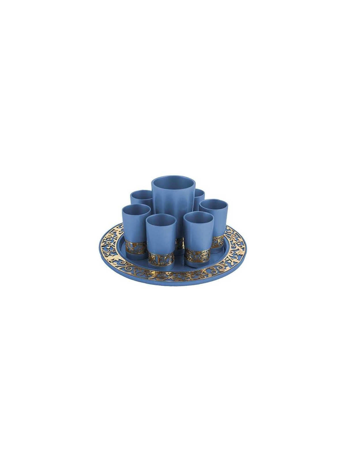 Round Blue and Gold Lasercut Pomegranate Kiddush S | Kiddush Cups | Ju