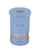 Boîte bleue de Tzedakah avec superposition de grenade argentée | Boîtes de Tzedakah |