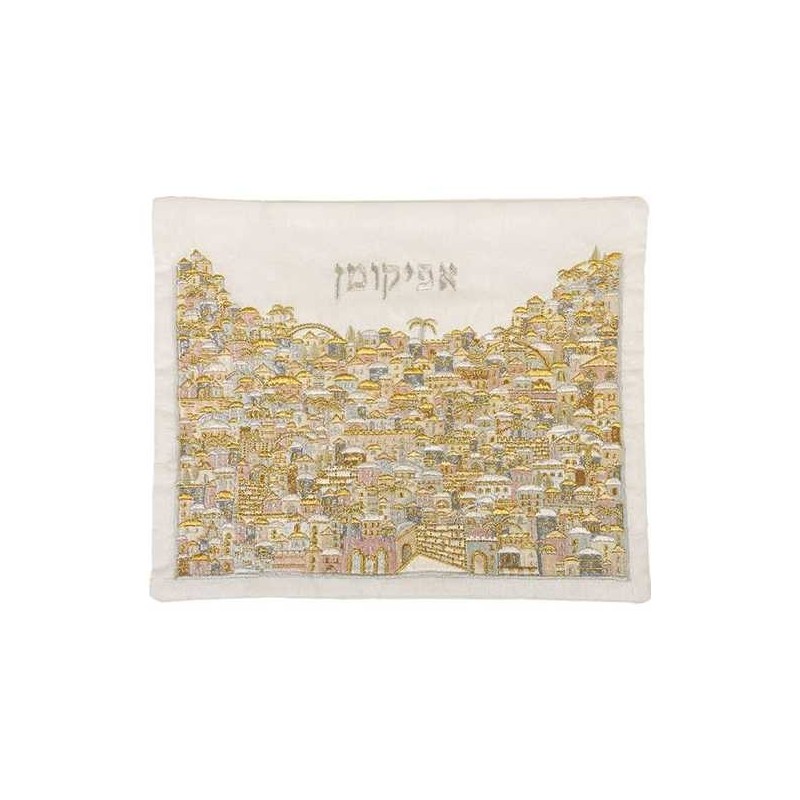 Sac Afikomen brodé Jérusalem or et argent B | Pâque | judaïque