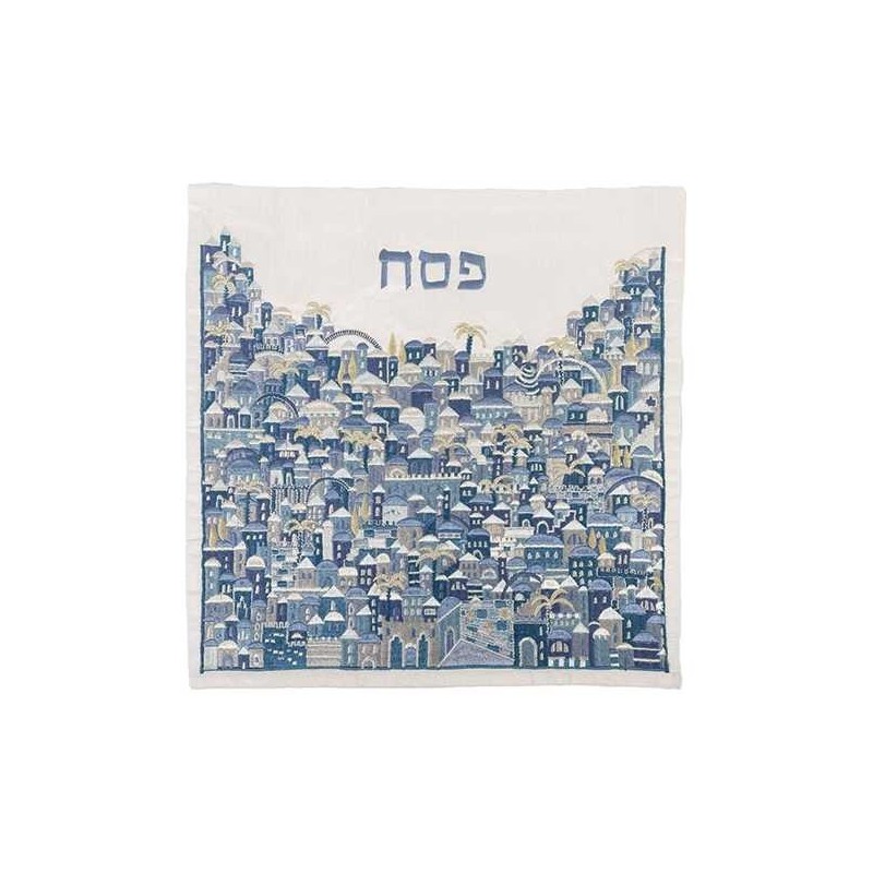 Couverture de Matsa brodée de Jérusalem bleue par Yair Em | Pâque | judaïque