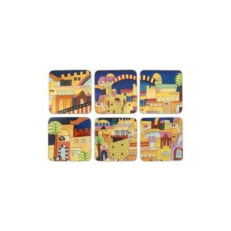 Dessous de verre carrés de Jérusalem par Yair Emanuel | Articles pour la maison | Judaïca