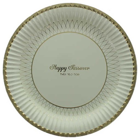 Cream & Gold Foiled Passover Paper Plates - 12 Pac | All Judaica | Jud