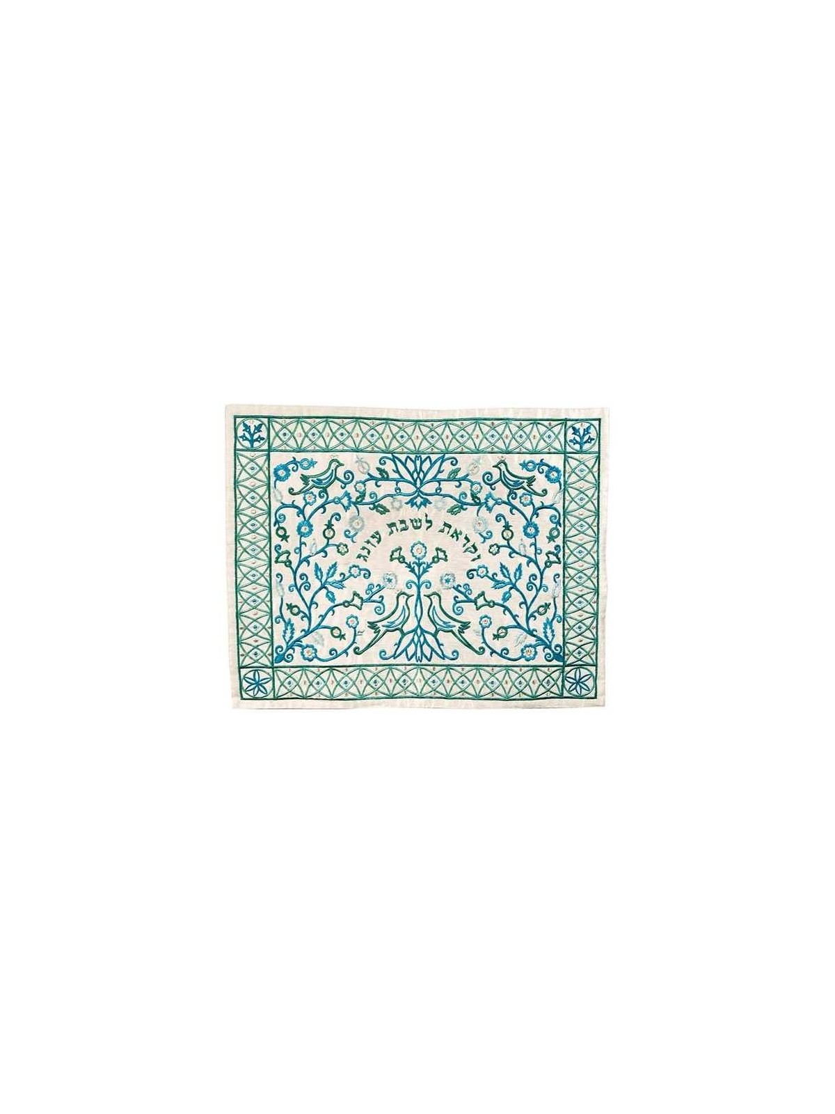White & Blue Embroidered Filigree Challah Cover By | Challah Covers |
