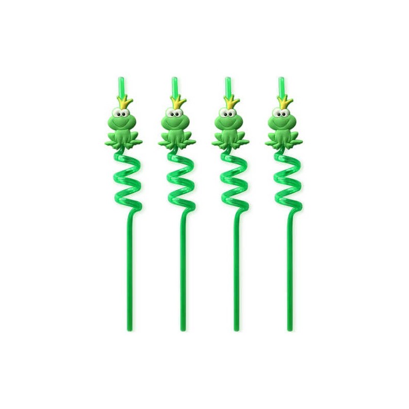 Pailles ondulées de Pâque Grenouille Verte - Paquet de 4 | Pâque | Judaïca