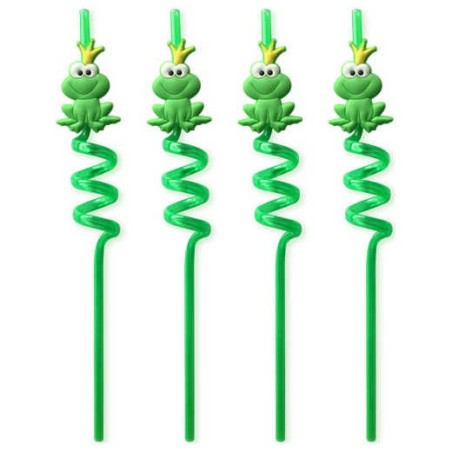 Pailles ondulées de Pâque Grenouille Verte - Paquet de 4 | Pâque | Judaïca