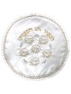 Fringed White & Gold Circle Floral Matzah Cover | Passover | Judaica