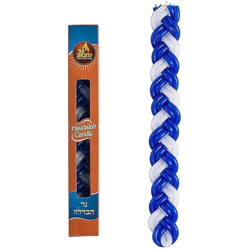 Bougie Havdalah bleue et blanche en paraffine plate | Bougies de la Havdalah | judaïque