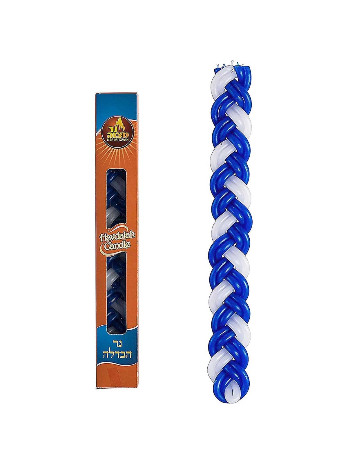Bougie Havdalah bleue et blanche en paraffine plate | Bougies de la Havdalah | judaïque