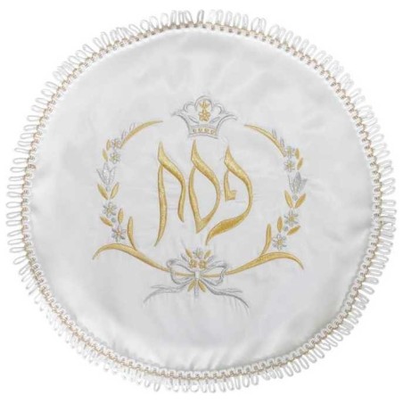 Couverture de Matzah florale carrée blanche et dorée à franges | Pâque | Judaïca