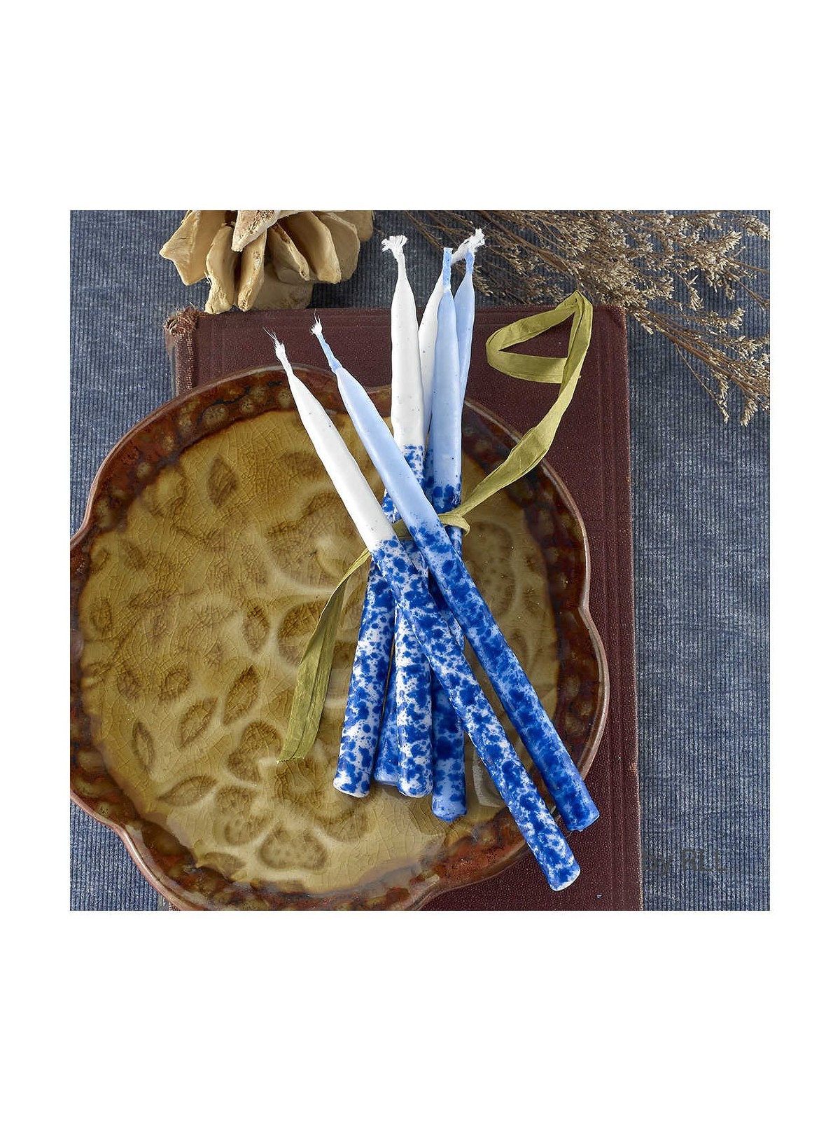 Bougies de Hanoucca haut de gamme – Décoration à la main bleue/blanche | Hanoukka | judaïque