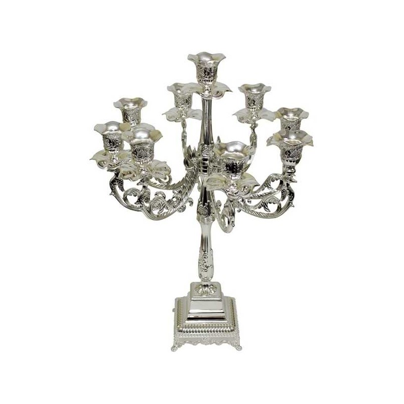 Silver Plated Floral 9 Branch Candelabra | Candle Holders | Judaica