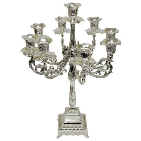 Silver Plated Floral 9 Branch Candelabra | Candle Holders | Judaica