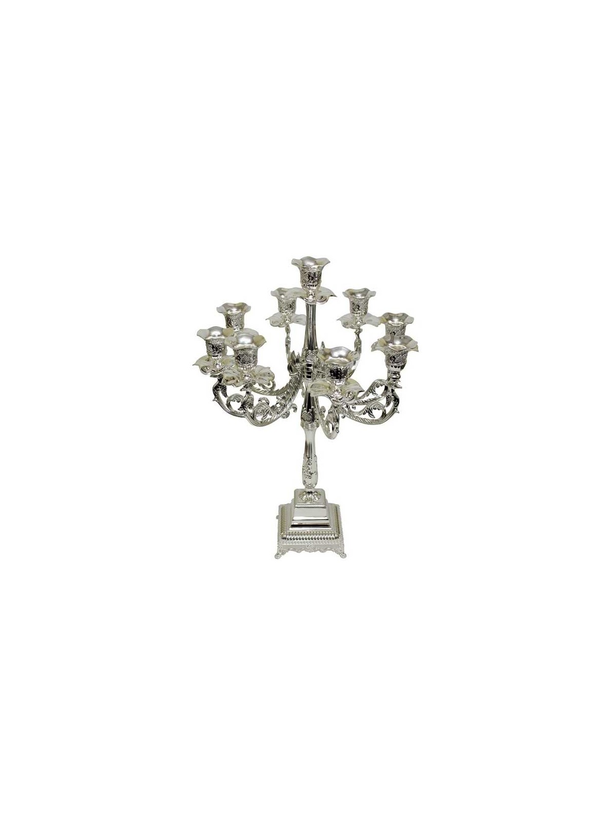 Silver Plated Floral 9 Branch Candelabra | Candle Holders | Judaica