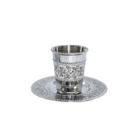 Tasse et assiette de Kiddouch en acier inoxydable - Floral Des | Coupes de Kiddouch | Ju