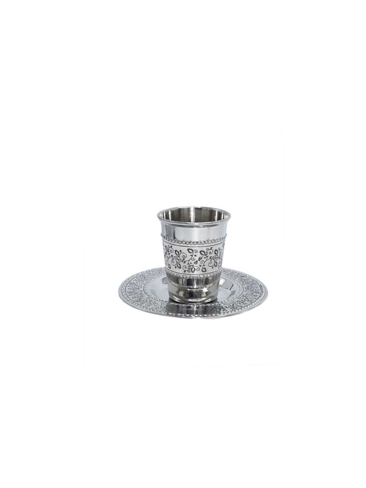 Tasse et assiette de Kiddouch en acier inoxydable - Floral Des | Coupes de Kiddouch | Ju