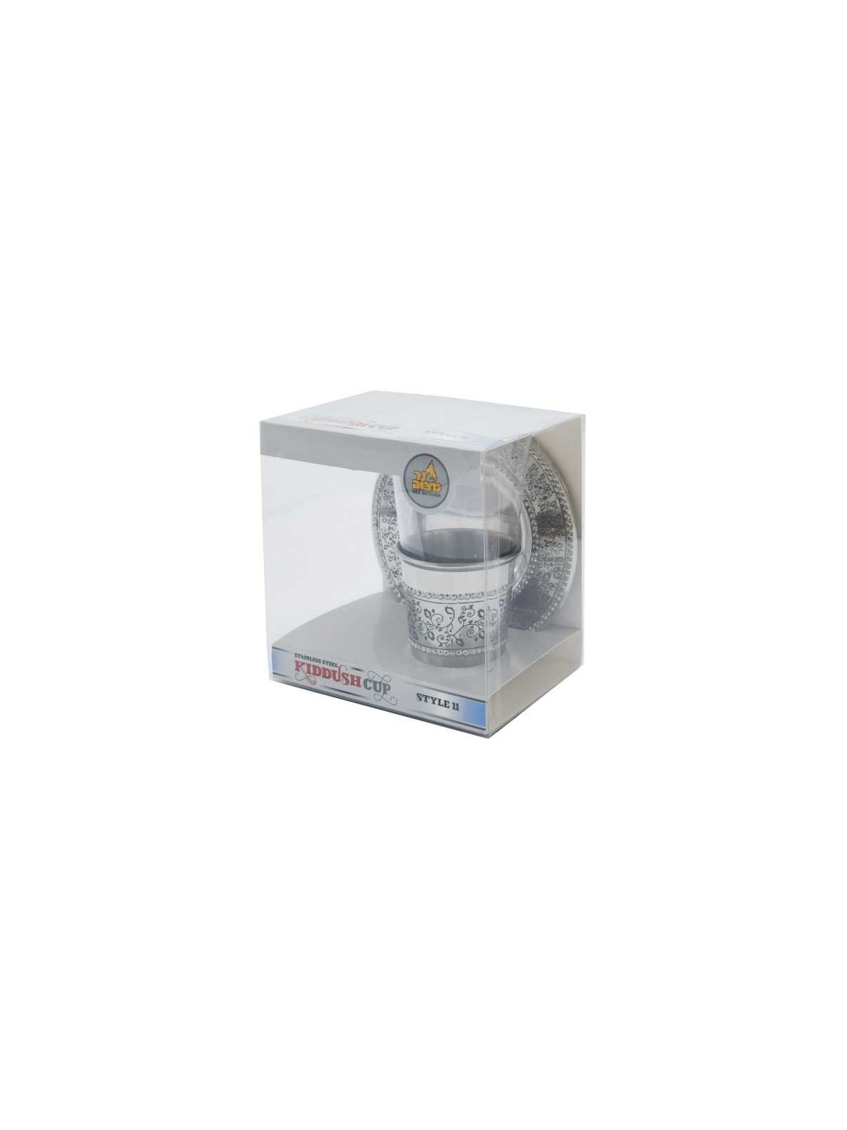 Tasse et assiette de Kiddouch en acier inoxydable - Floral Des | Coupes de Kiddouch | Ju