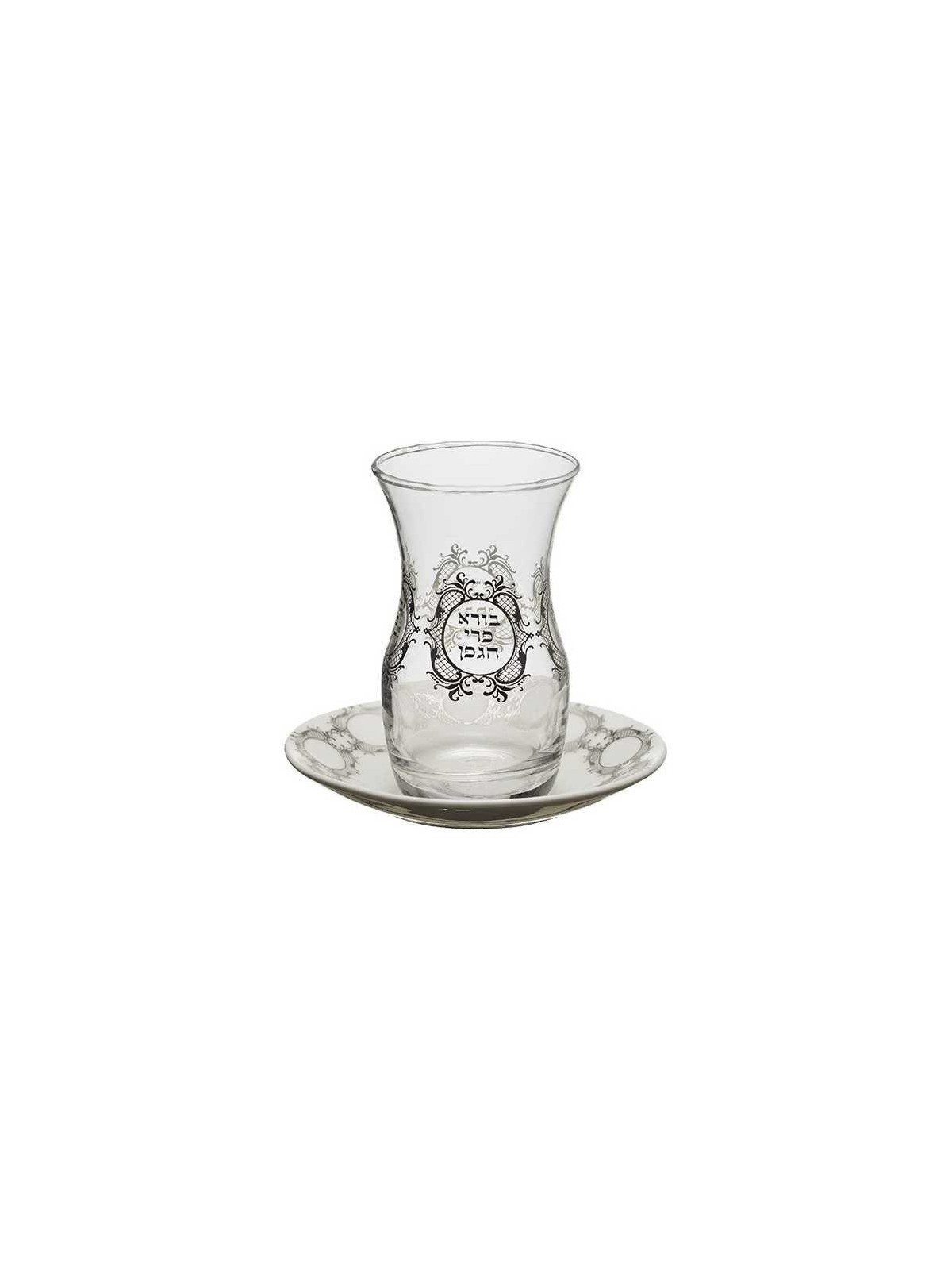 Coupe de Kiddouch en verre 4" avec soucoupe en céramique 4,2 oz - | Coupes de Kiddouche | Ju