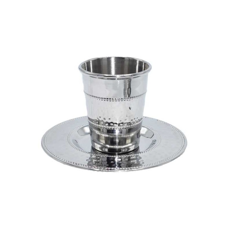 Tasse et assiette de Kiddouch à bandes en acier inoxydable - Jambon | Coupes de Kiddouch | Ju