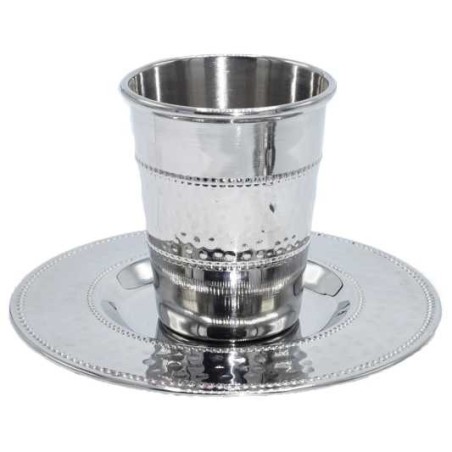 Tasse et assiette de Kiddouch à bandes en acier inoxydable - Jambon | Coupes de Kiddouch | Ju