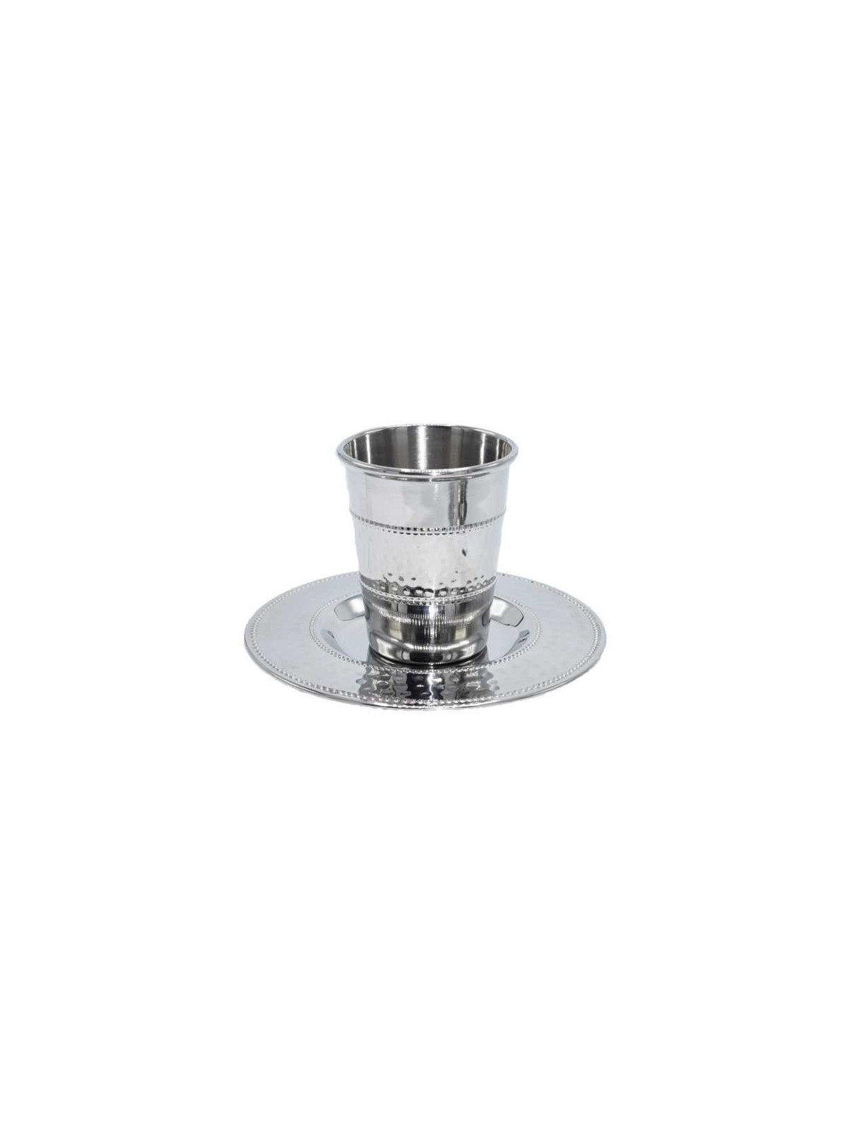 Tasse et assiette de Kiddouch à bandes en acier inoxydable - Jambon | Coupes de Kiddouch | Ju