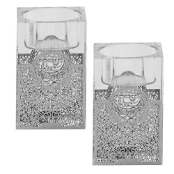 Crystal Tealight Holders - Silver Circular Shabbat | Candle Holders |