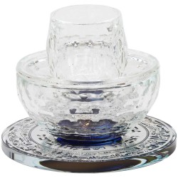 Glass Mayim Achronim with Silver Jerusalem Design  | Mayim Achronim Se
