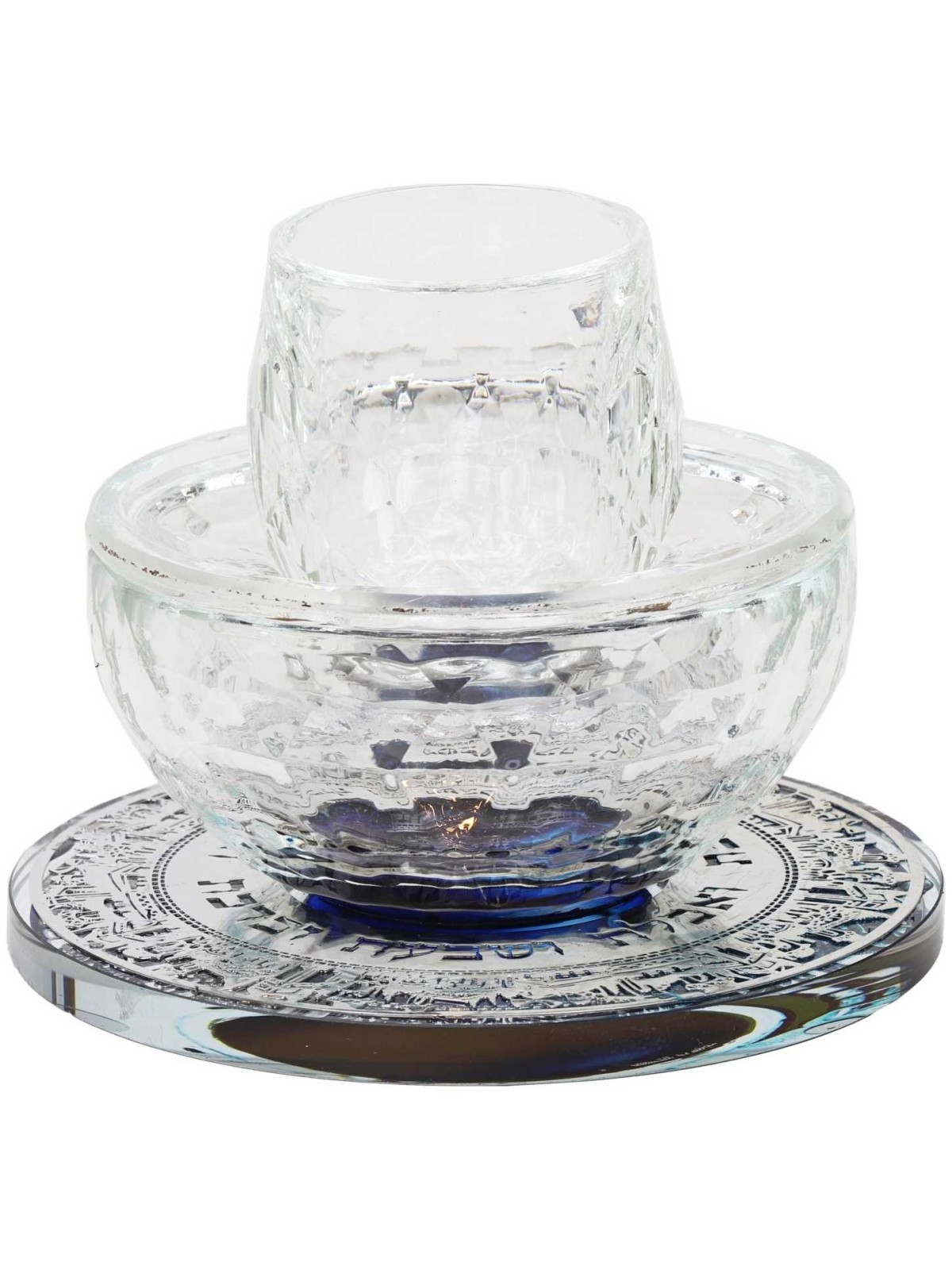 Glass Mayim Achronim with Silver Jerusalem Design  | Mayim Achronim Se