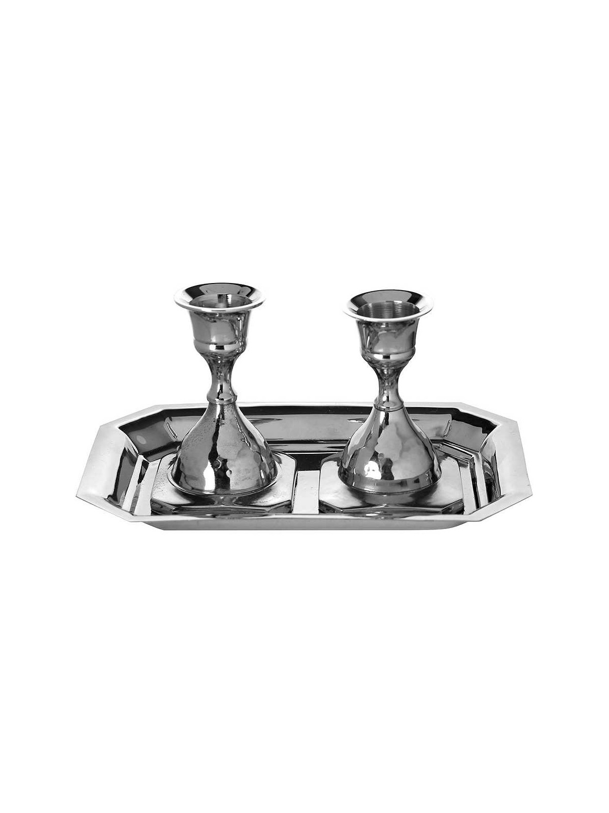 Nickel Plated Candlestick Set of 2 With Tray - 3" | Candle Holders | J